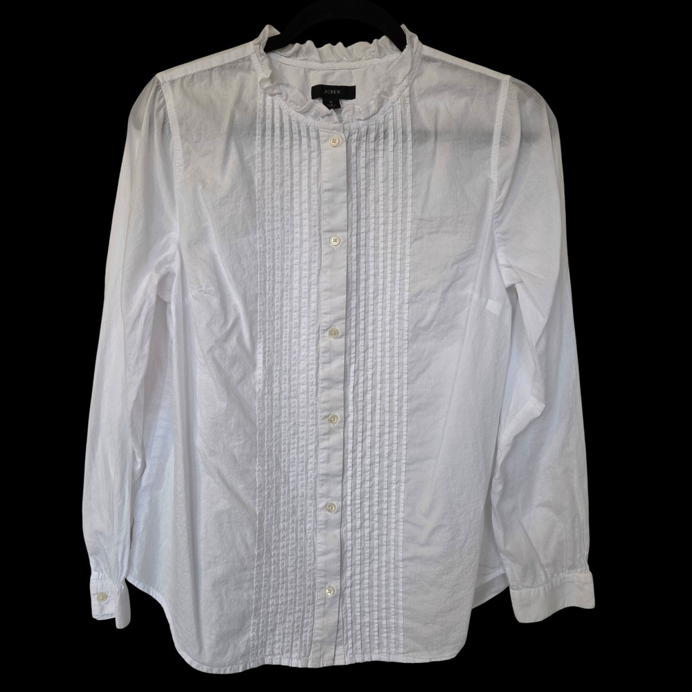 J.Crew White Pintuck Ruffle Collar Button Down Shirt S Edwardian Regency Royal